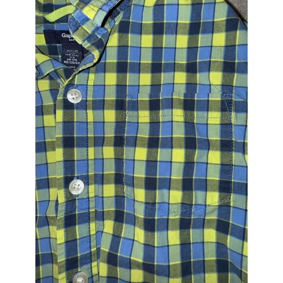 Gap Kids Boys Size 6-7 Long Sleeve Button Up Shirt Blue Green Rn 54023 - Picture 2 of 5
